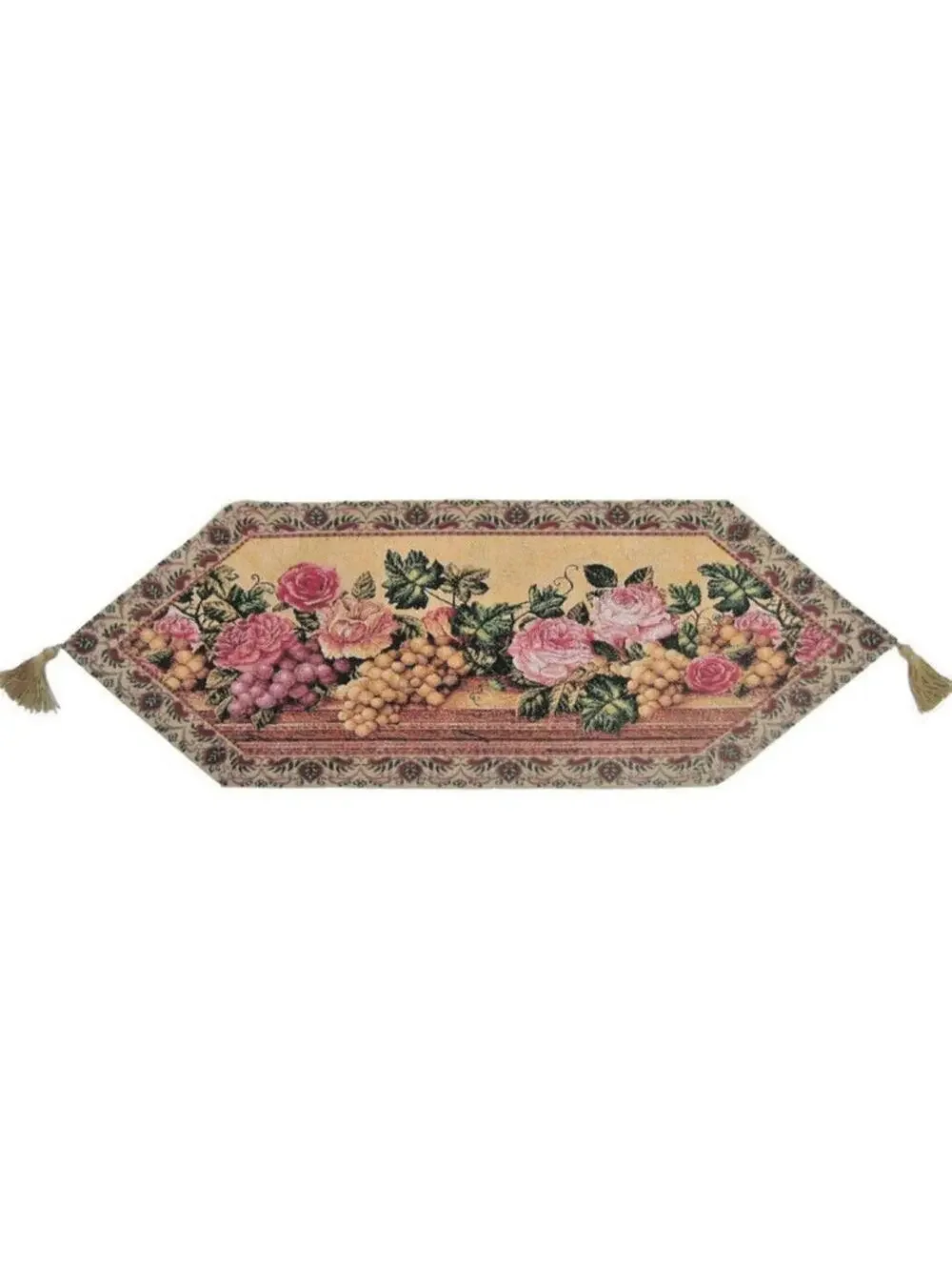 Dada Runner Of Roses & Fruit embroidery cross stitch tapestry table décor 4 ft.